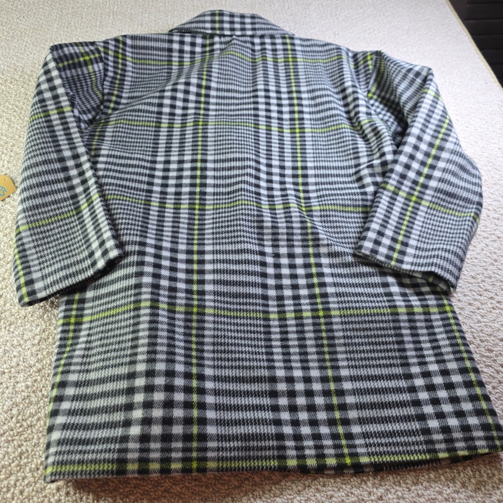 Thereabouts Plaid Overcoat L 14.5/16.5 Plus Neon Trim Viscose Blend Grey Black - Picture 10 of 10